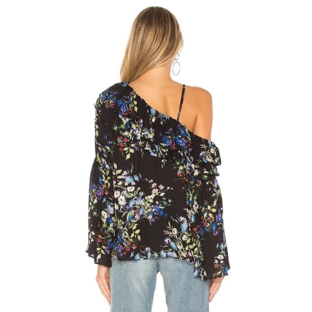 PARKER Lima Boboli Black Floral Silk Georgette Off The Shoulder Blouse, Size L - Picture 3 of 9
